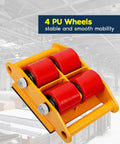 Super Heavy Duty Machinery Moving Skates 6 Ton Capacity With Non Slip Pu Rollers For Industrial Equipment And Machine Transport, 4 PU wheels for smooth mobility.
