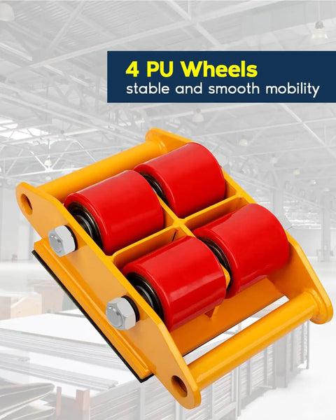 Super Heavy Duty Machinery Moving Skates 6 Ton Capacity With Non Slip Pu Rollers For Industrial Equipment And Machine Transport, 4 PU wheels for smooth mobility.