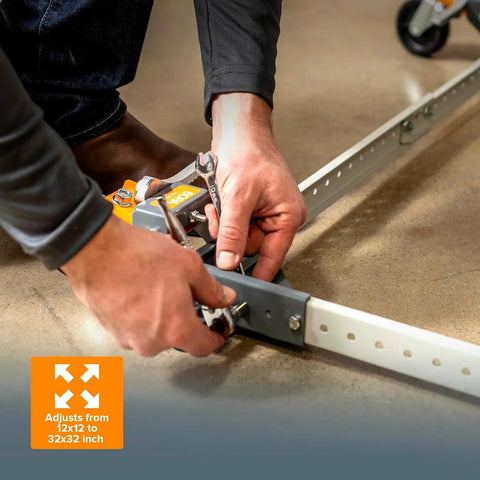 Adjusting the Adjustable Universal Mobile Base For Heavy Tools And Equipment Up To 400 Lbs for table saws and drills, close-up