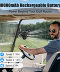 Man enjoying breeze from Magnetic Cruise Golf Cart Fan 10000mAh Portable Cooling Buddy attached to golf cart roof.