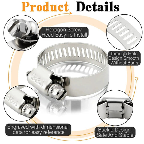 Close-up of stainless steel clip from Plumbing Hose Clamp Kit With Stainless Steel Clips And Metal Strap, Heavy Duty 185-Piece Set