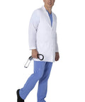 Relaxed Fit Men's Lab Coat With 5 Pockets, Side Slits, Knit Details And 360 Degree Stretch For Easy Movement, White, 34.5 Inch Back Length, X Large