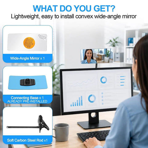 Real Deal Rectangle Convex Traffic Safety Mirror 6.7 By 3 Inches showing wide-angle view with connecting base and installation instructions.