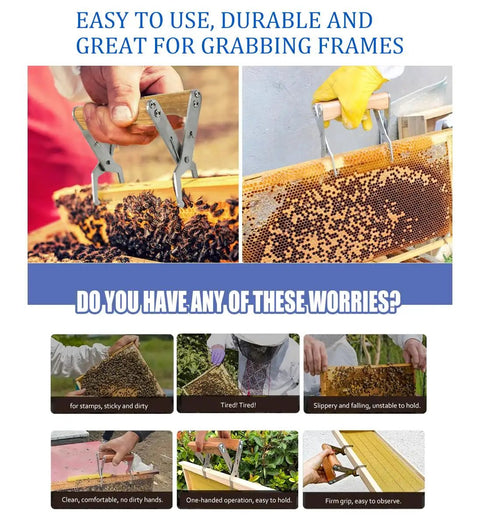 Beekeeping Frame Gripper and Frame Lifter Tool Stainless Steel Frame Holder With Wood Handle for Easy Lifting Beekeeper Gear
