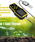 7 In 1 Soil Tester Kit With NPK pH Temperature Moisture And Conductivity Handheld EC Meter shown with young plants
