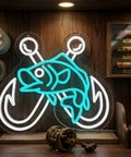 Ice Blue Crossed Fish Hook Neon Sign LED Light Dimmable Wall Decor For Tackle Shops Yachts Man Caves And Fishing Rooms A Dope Gift For Dads Who Live To Fish 17.6 By 13.6 Inches