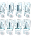 Eight Piece Closet Sliding Door Hardware Roller Kit With Sixteen Screws for top hung bypass doors, aluminum rollers.