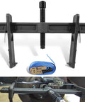 Beast Of A Tool 6980 Drum And Rotor Puller For Heavy Duty Hub Removal Freeing Rusted Drums Rotors Drive Wheels Gears Flywheels And Pulleys With Slim Jaws And Easy Setup For Tight Spaces And Smooth Leverage, black steel puller with nylon strap