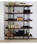 Built Different Heavy Duty Black Iron Bookshelf With Real Wood Shelves Industrial Floor Standing Storage Rack For Living Room Setup Home Office Display Organizer, showcasing books and decor.