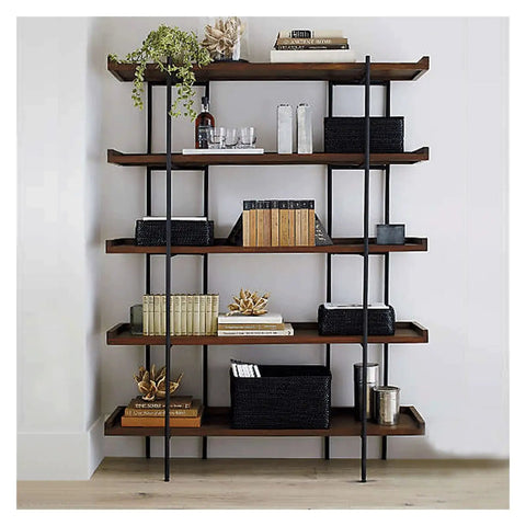 Built Different Heavy Duty Black Iron Bookshelf With Real Wood Shelves Industrial Floor Standing Storage Rack For Living Room Setup Home Office Display Organizer, showcasing books and decor.
