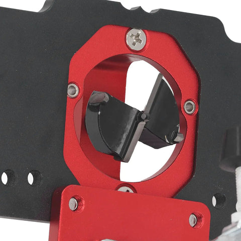 Heavy Duty Door Hinge Jig Kit With Aluminum Alloy Base And Steel Guide Bushing For Router Mortising 35Mm Drill Bit Depth Adjust Screws Perfect Cabinet Maker Tool, close-up of red aluminum base