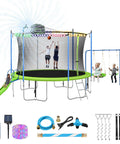 12 Foot Trampoline With Slide And Swings Outdoor Play Set With Basketball Hoop Ladder LED Lights And Net Enclosure For Kids And Adults