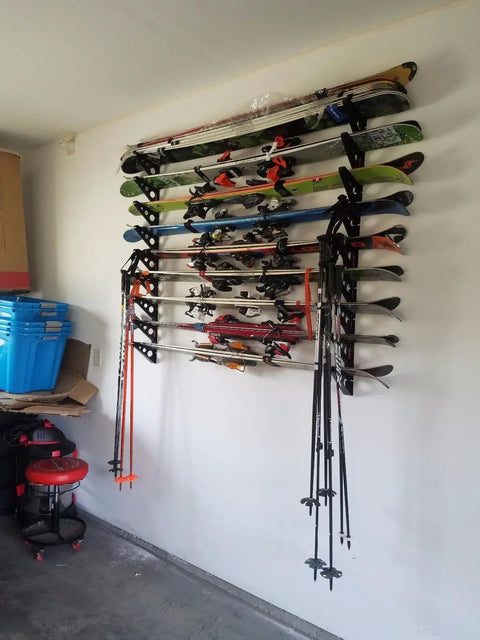 Beastly Heavy Duty Horizontal Ski Rack Wall Mount for Garage Storage Keeps Skis Poles and Snowboards Off the Floor Holds 3 Pairs