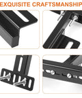 Close-up of Heavy Duty Adjustable Headboard Bracket Kit In Sleek Black Metal featuring reinforced steel and mounting hardware.