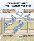 Heavy Duty Steel Door Hinges With T Post Suspension For Versatile Farm Gates, rustproof, easy install with hardware displayed
