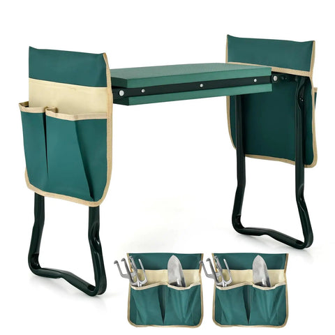 Garden Kneeler And Seat 2 In 1 Folding Gardening Stool With EVA Foam Pad And Heavy Duty Metal Frame Portable Bench With Detachable Tool Bags