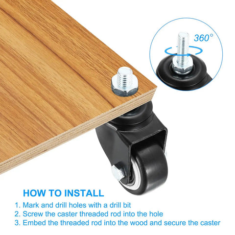 Installation guide for 1.5 Inch Stem Casters 4 Pack Pu Swivel Wheels With M10 Threaded Stems And 360 Degree Rotation heavy duty rolling cart casters.