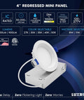 Sleek 4 Inch Canless Recessed Led Ceiling Lights With Slim Regressed Mini Panel Adjustable 5Cct And Smooth Dim To Warm No Fuss Setup Rock Solid 900 Lumens CRI90 Rating Dual Dimmer Ready Easy Drop Down Install 12 Pack with detailed specifications.