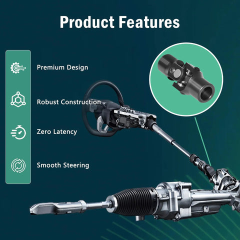 Beefed Up Three Quarters Inch Round To Three Quarters Inch Round Universal U Joint For Steering Shaft Black Finish 93 Mm Total Length close-up on steering shaft