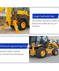 Compact Backhoe Loader Tractor 4x4 Do It All Digger And Loader showing larger hydraulic legs and thickened engineering tires.