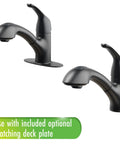 Pull-Out Laundry Faucet With Single Handle, 4.0 GPM Flow, Deckplate Included, Matte Black Finish, shown with and without deckplate
