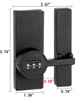 Front view of 180 Degree Barn Door Lock With 3 Digit Keyless Password, Mechanical Lock, black metal, measurements shown