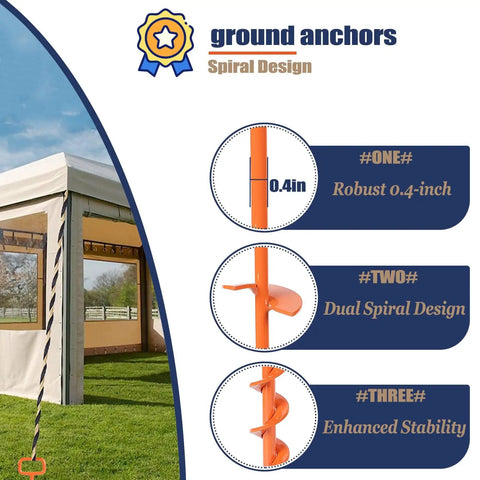 Heavy Duty 16 Inch Tent Stakes Ground Anchors Screw In With Adapter For Tree Straightening Kit Outdoor Tent And Mobile Home Anchors Orange 12 Pack All Weather Ready, showing spiral design details.