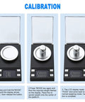 Ultra Precision Milligram Scale 50g/0.001g Pocket Scale With Tare And LCD Display shown in calibration process with weights.