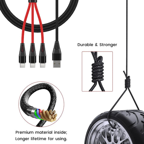 3 In 1 3A Fast Charging Usb C Cable For Drone Remotes And FPV Gear 4Ft Splitter Cable showing nylon braided durability