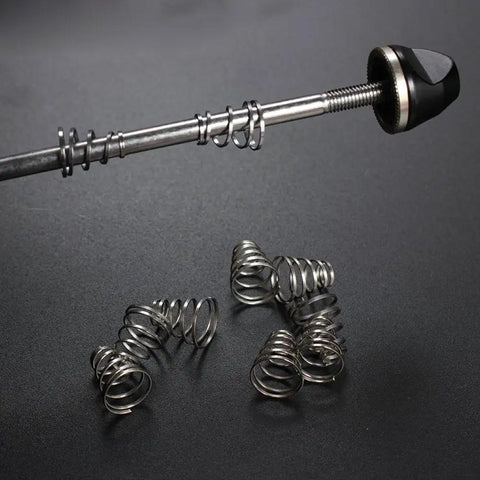 Four Pack 304 Stainless Steel Universal Quick Release Bike Wheel Skewer Springs For Front And Rear Skewers Fits Hollow Shaft Axle Fixed Rod Durable Silver Finish on display