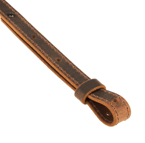 Buffalo Leather Rifle Sling for Hunters Handmade in USA 1 Inch Width Crazy Horse Brown Stitch Amish Crafted Durable