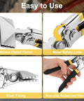 3 Inch Hand Seamer Sheet Metal Tool With Offset Handles, nickel finish, safety lock, rivet fixing, rubberized handle close-ups