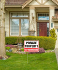 Private Property No Trespassing Signs 2 Pack With Metal H Stakes 12x9 Inch Corrugated Plastic Double Sided Yard Sign in front of house