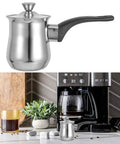 6 Ounce Turkish Coffee Pot With Lid Stainless Steel Saucepan Coffee Maker Mini Butter Melter For Stove Top on counter.