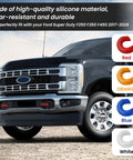 Red Tow Hook Covers for Ford Super Duty F250 F350 F450 2017 2026 Hitch Cover Set in front bumper view with color options