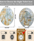 Elongated Toilet Seat for Bathroom dimensions showing sizes 14.3" x 19.1" and 17.2" x 12" for accurate fitting.