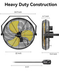 Heavy Duty 5400 CFM 20-Inch Outdoor Wall Mount Fan With High Velocity Air, 3 Speed Settings, Waterproof Design, UL Listed