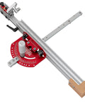 Universal Fit In Dexable Miter Gauge For Table Saw With Micro Adjust Flip Stop and Extended Fence showing the precision aluminum rail and gauge.
