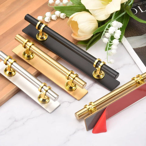 Two Pack Self Adhesive Door Pull Handles Black For Cabinets 127mm Long Easy Peel And Stick Mount No Screw Adhesive Cabinet Pulls Sturdy Backing Great For Cabinets Drawers Closets, black gold handles