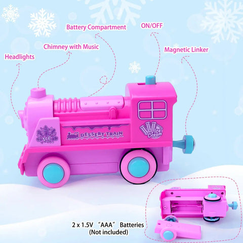 Pink Train Set For Toddlers And Kids With Light Up Tracks And Music, 38 Piece Car Toy Playset locomotive with labeled features