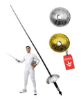 Cosplay Ready 25 Inch Plastic Fencing Foil Sword, Lightweight Silver And Black Knight Rapier Prop with fencer model and accessories