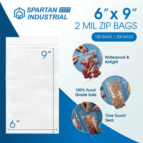 Clear Resealable Ziplock Bags 6X9 Inch 1000 Count Pack 2 Mil Thick Polyethylene Storage Pouches for food and small item storage.