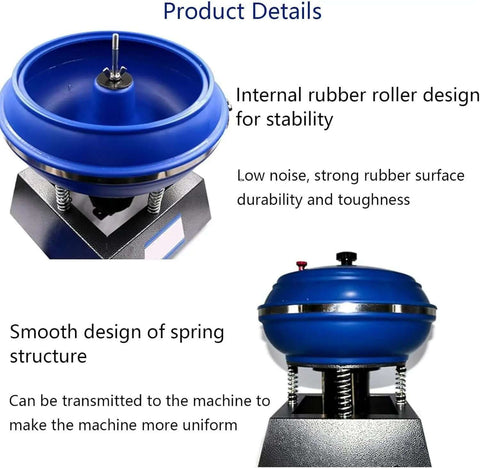 Side view of Beefy Vibratory Tumbler Machine For Jewelry Polishing And Metal Parts 3.5L Rock Tumbler with blue top and spring design.