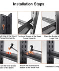 Installation steps for Heavy Duty 5 Tier Steel Shelving Unit With A Slick Boltless Setup, showcasing assembly process.