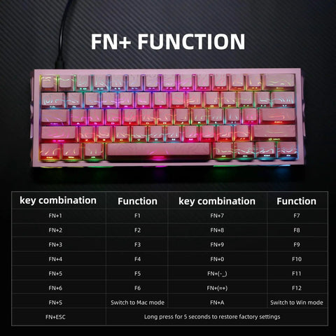 Dope Compact Mechanical Gaming Keyboard With 61 Hot Swappable Keys Offering 17 Flexible RGB Effects To Level Up Your Gameplay And Enjoy Smooth Typing Sessions showing RGB lights and function keys.