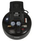 Portable 3 Gallon Air Compressor 0.3 HP 110 PSI Max Pressure Oil Free Pump No Sweat Maintenance top view with gauges
