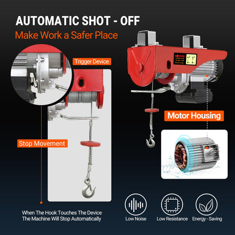 Beefy 110V Electric Hoist Winch 440 Lbs Capacity With 14 Ft Wired Control And 40 Ft Lift Height details of trigger and motor