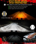 Side Shooter LED Light Bar, 5 Inch 172W Offroad Lights Pods 20400LM, showcasing amber DRL and normal driving mode with covers