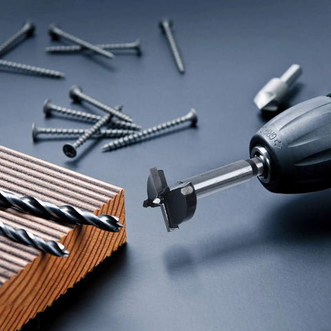 14 Piece Forstner Bit Set With Carbide Tips For Woodworking, Pro Grade Bits, drill with Forstner bit near wood.