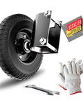 Heavy Duty 6 Inch Gate Wheel Caster For One And Five Eighths To Two And One Half Inch Diameter Round Tube Gates Up To 250 Lb Capacity With Screws And Wrenches Black Built For Outdoor Use with tools and gloves